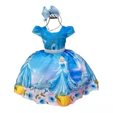 Vestido Infantil Da Cinderela Sapatinho Azul Temático Luxo