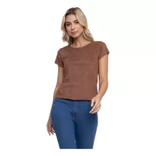 Blusa Blusinha Suede T-shirt Camurça Corte A Laser Modinha