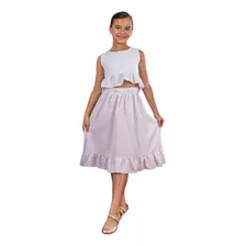 Conjunto Infantil Juvenil Festa Saia Longa Midi Croped 