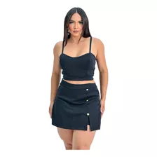 Shorts Saia E Cropped Com Bojo Conjunto Feminino Moda Verão