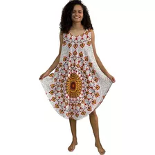 Vestido Curto Trapézio Regata Viscose Estampado Mandala 401