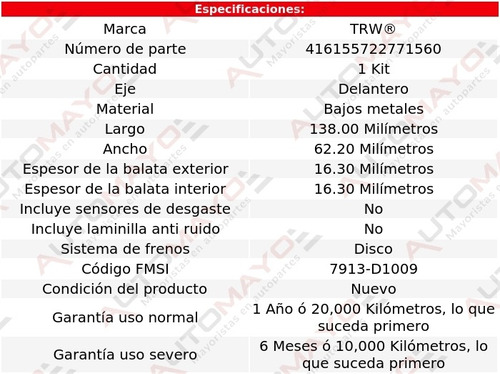 Balatas Bajos Metales Delanteras Trw Mazda Rx-8 04-11 Foto 2