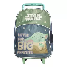 Mochila Infantil Baby Yoda Tafeta 35x26x10 Ruedas Carro