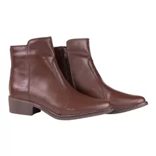 Bota Bico Fino Couro Cano Curto Feminina Chocolate