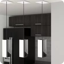 3 Pendentes Industrial Inox Quadrado Moderno Luminária ELG Cor Prateado 110v/220v