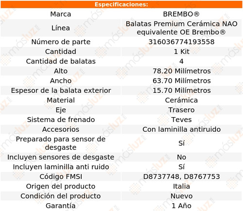 Balatas Cermicas Traseras C280 2006/2007 Brembo Foto 3