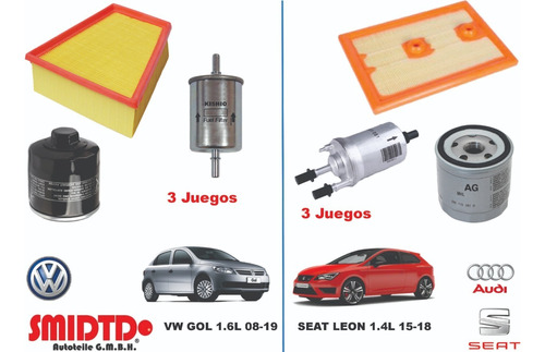 3 Kit Filtros Vw Saveiro 1.6 09-18 Y 3 Kits Seat Leon 14-20 Foto 2