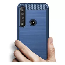 Capa Capinha Moto G8 Plus Case Anti Impacto Fibra De Carbono Cor Azul