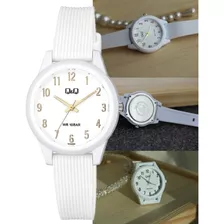 Reloj Q&q Blanco Dama Unitalla Ajustable Lindo Detalle Color Del Fondo Dorado