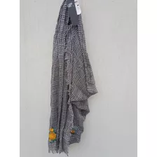 Pashmina Amplia Nueva Con Etiqueta Bordada Negra/ Blanca