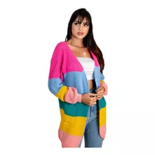 Malha Feminina De Tricot Lã Blusa Quimono Cardigan Listrado 