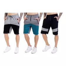 Kit Com 3 Bermuda Masculina Short Moletom Academia Importada