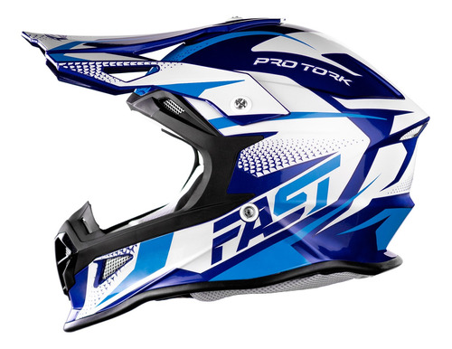 Capacete Motocross Pro Tork Fast Tech Azul - Branco Tam.62