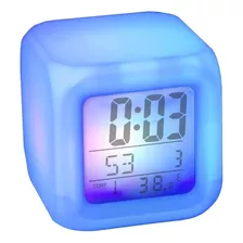 Reloj Despertador Cubo Con Fecha Y Temperatura Colores Led Color Celeste