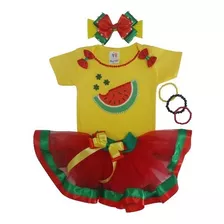 Roupa Para Festa Fantasia Fruta Melancia Com Pulseira Menina