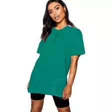 Camiseta Oversized Mujer Algodón Cuello Liso Redondo 