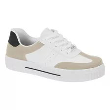 Tenis Vizzano Flatform Casual Branco Preto E Camurca