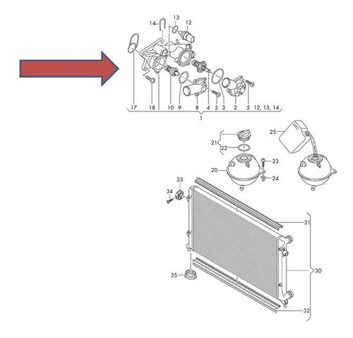Carcaza Termostato Volkswagen Tiguan Golf 1.4 (2 Termostato) Foto 2
