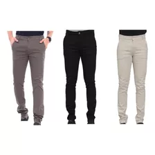 Kit 3 Calças Masculino Sarja Esporte Fino Slim Elastano