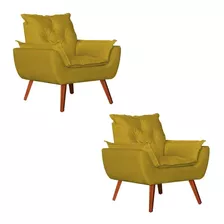 Kit 2 Poltronas Decorativa Opala Suede Amarelo Kasa Sofa