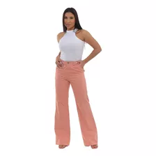 Calça Pantalona Estilo Wide Leg Casual Sofisticada Feminina 