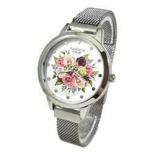 Reloj Knock Out Mujer Malla Tejida Iman Plat Flores 0902-176