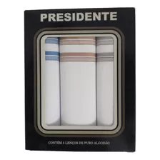 Caixa 3 Lenços De Algodão Mercerizado Presidente 41x41 Cm Cor Just (4403)