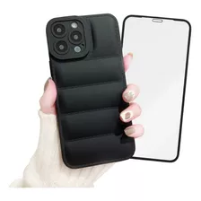 Carcasa Funda Silicona Puffer + Lámina De Vidrio Para iPhone