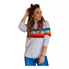 Blusa De Frio Tricot Listrada Suéter Croche Outono 2018 