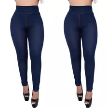 Kit 2 Calças Legging Jeans Cintura Alta C Bolso