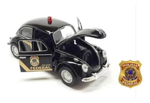 Carrinho De Ferro Fusca  Policia Federal Miniatura Coleção 