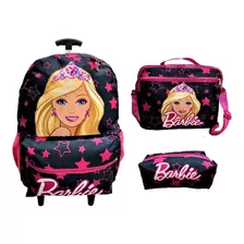 Kit Mochila Barbie Infantil Escolar Rodinhas Bolsa Feminina