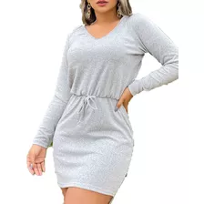 Vestido Manga Longa Decote Em V Inverno Frio 