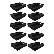 Kit 10 Cestos Organizadores Juta A4 5,2l Preto 33x23x8,5 Cm