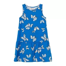 Vestido Estampado De Punto Marca H&m. Azul Vivo/mariposas
