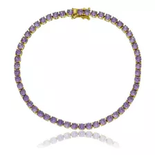 Pulseira Feminina Riviera Com Zircônia Roxa Em Ouro 18k Comprimento 19 Cm