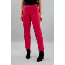 Calça Perna Reta Em Sarja Color Feminina Na Cor Pink Dialogo