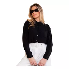 Camisa Feminina Alongada Manga Longa Viscose