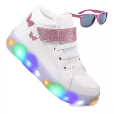 Tênis Feminino Botinha Borboleta Com Led Luzinha + Óculos