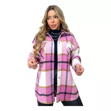 Camisa Feminina Xadrez Flanelada Manga Longa Combolsos Prom