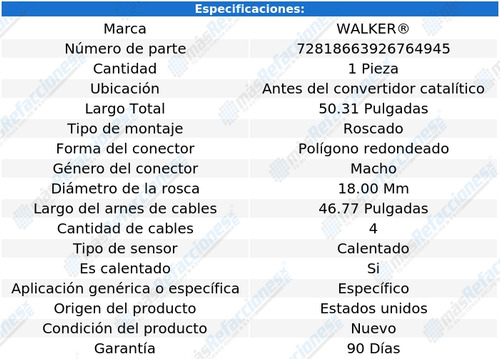 Sensor Oxgeno Antes Cc 307 L4 2.0l De 2003 A 2005 Walker Foto 6