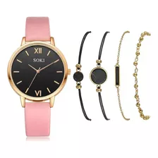 Set Reloj Correas Piel Y 4 Pulseras