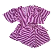 Conjunto Feminino Infanto Juvenil 3 Peças Top Short Kimono