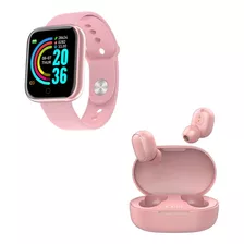 Combo Reloj Smartwatch D20 + Auriculares Inalámbricos Rosa