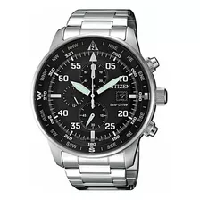 Reloj Pulsera Citizen Ecodrive Ca069 De Cuerpo Color Plateado, Analógico, Para Hombre, Fondo Negro, Con Correa De Acero Inoxidable Color Plateado, Agujas Color Blanco Y Verde, Dial Blanco Y Gris, Sube