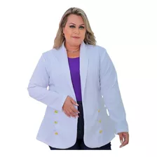 Blazer Feminino Botões Blusa Social Roupa Casaco Branco