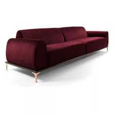 Sofá 180cm 3 Lugares Pés Rose Gold Molino Veludo Marsala Cor Bordô Desenho Do Tecido Liso