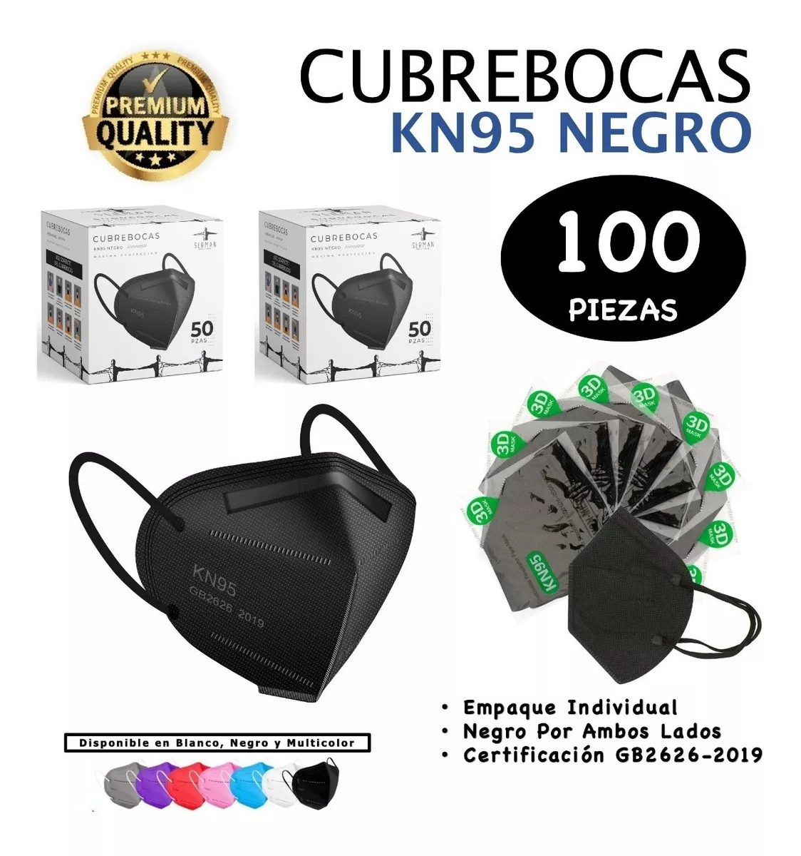 Cubrebocas Kn95 5 Capas Certificación Fda 100 Piezas 