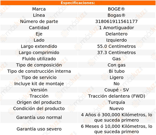 (1) Amortiguador Gas Izq Del 406 V6 2.9l 03/05 Boge Bogas Foto 2