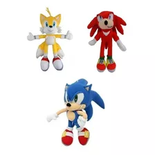 3 Bonecos Pelúcia Sonic Tails Knucles 35cm Antialérgico